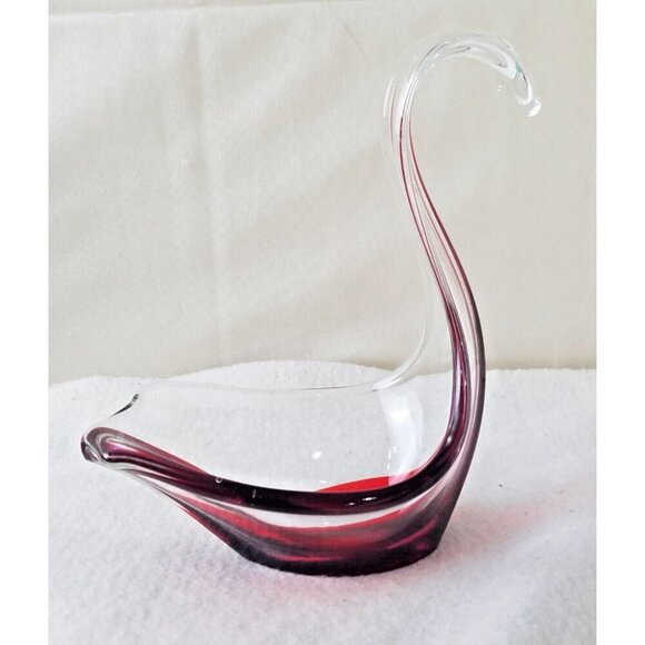 Swan Blood red Japanese Glass Enesco midcentury modern stylized art catchall - Picture 3 of 8